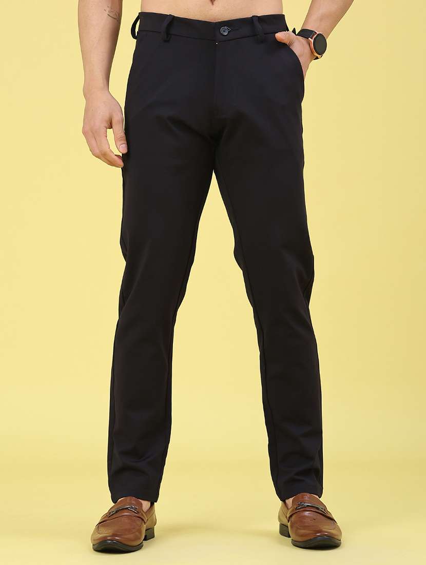 men solid mid rise chinos casual trouser