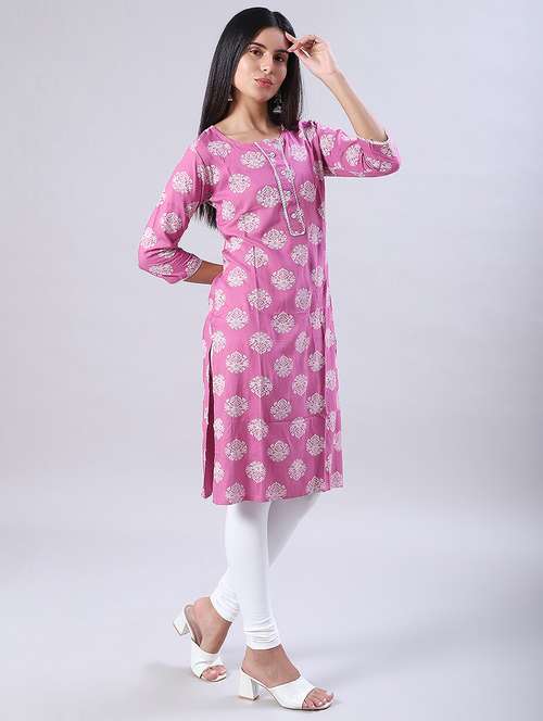 women printed three quarter sleeve straight kurta - 21948157 -  Standard Image - 0