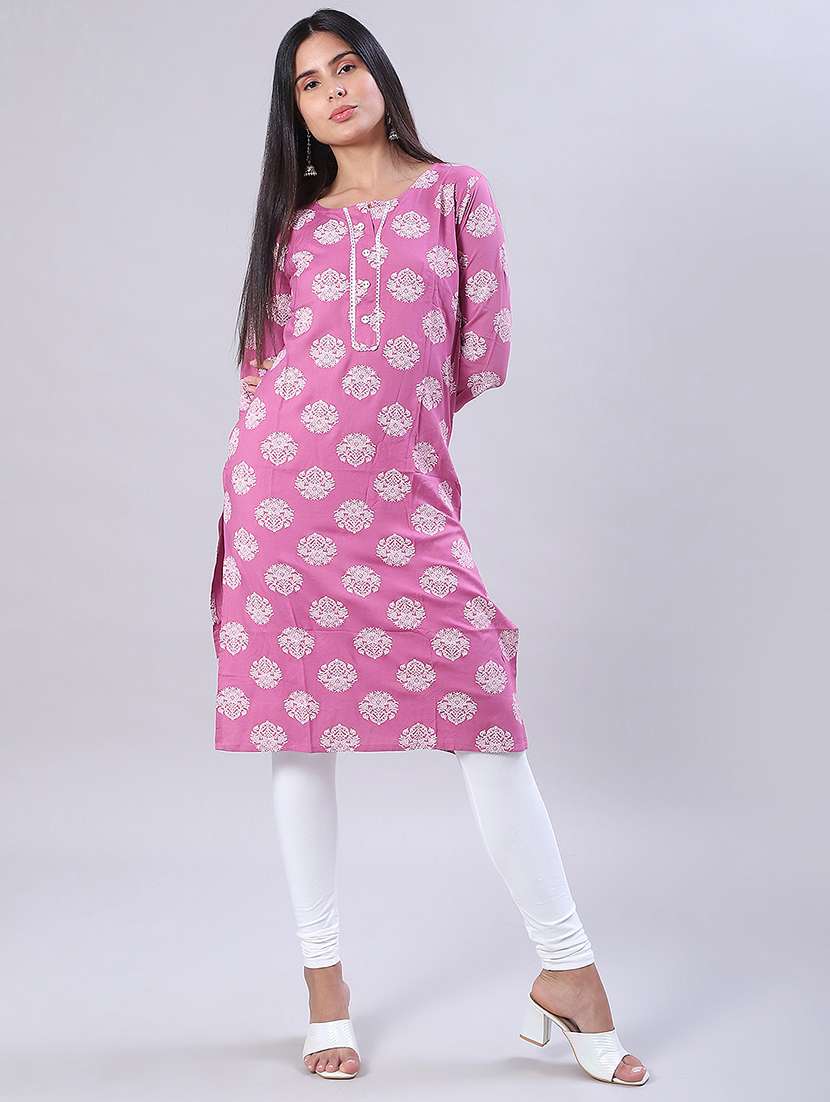 women printed three quarter sleeve straight kurta - 21948157 -  Standard Image - 3