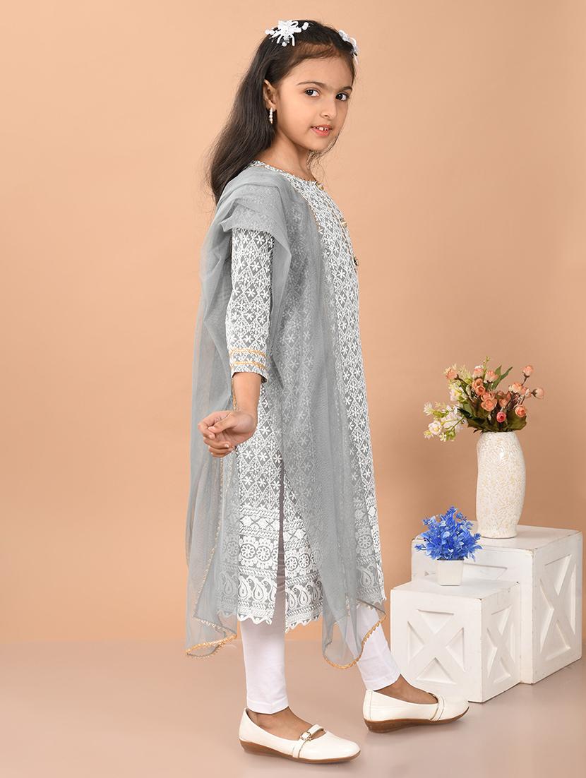 girls embroidered round neck kurta and dupatta set - 21948189 - Standard Image - 3