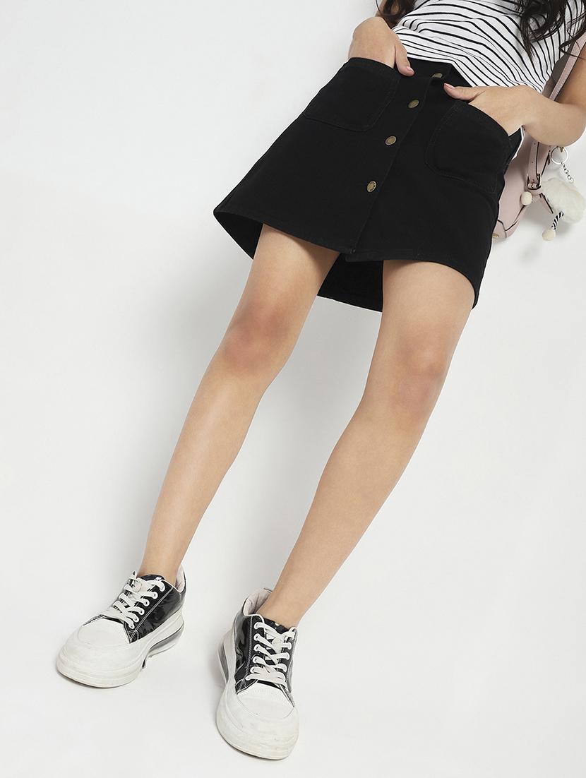 women black solid high rise a-line skirt - 21948301 -  Zoom Image - 0