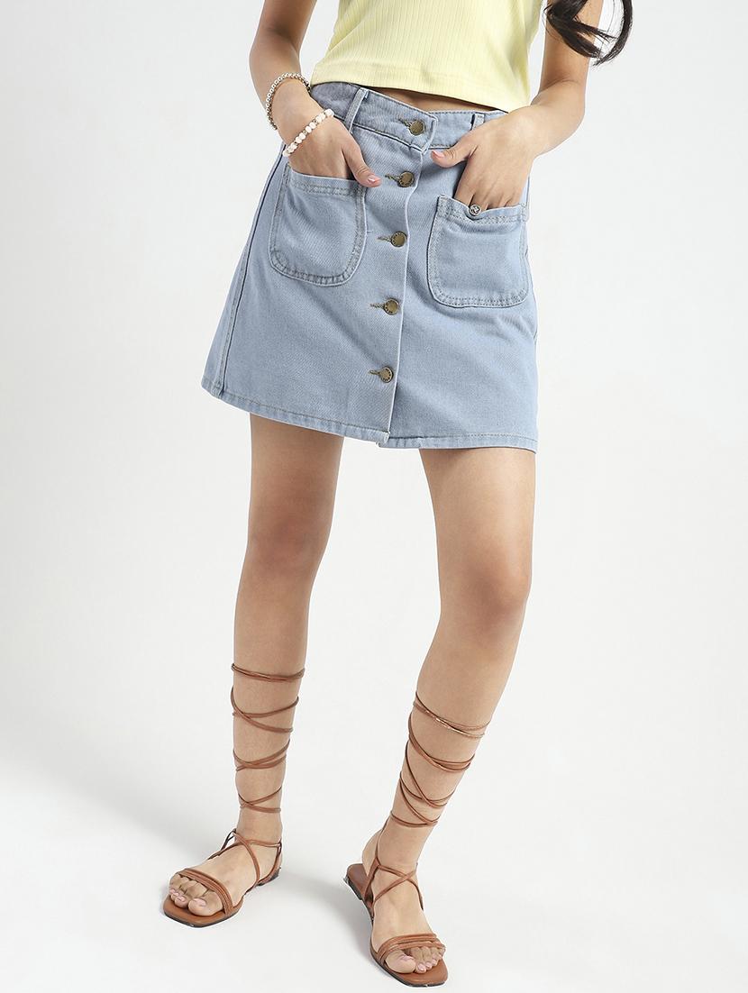 women blue solid high rise a-line skirt - 21948302 -  Zoom Image - 0