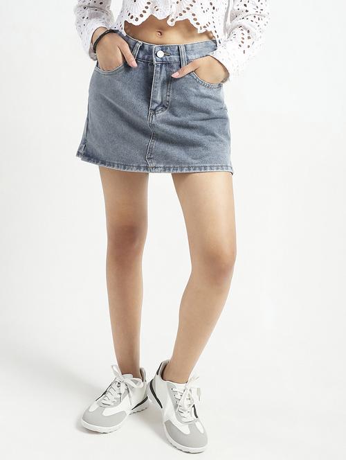 women blue solid high rise skorts - 21948307 - Standard Image - 0