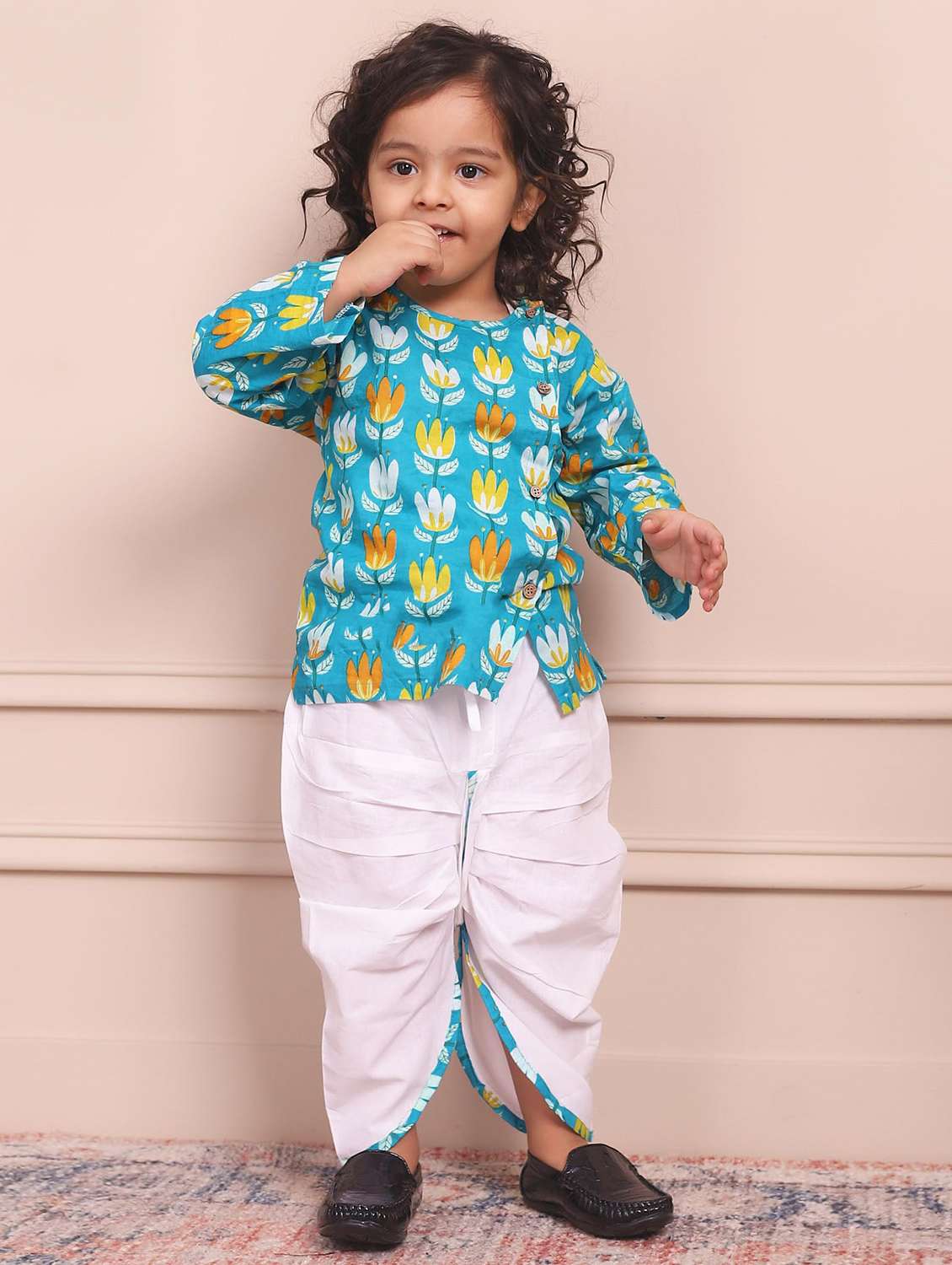 kids printed long sleeve dhoti kurta set