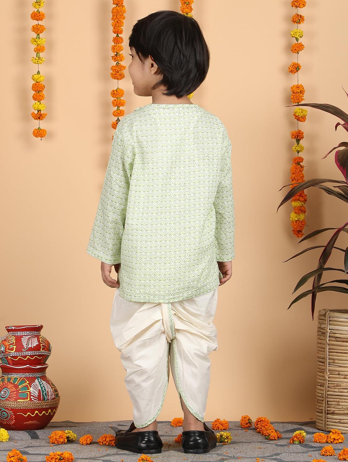 kids printed long sleeve dhoti kurta set - 21948331 - Standard Image - 3