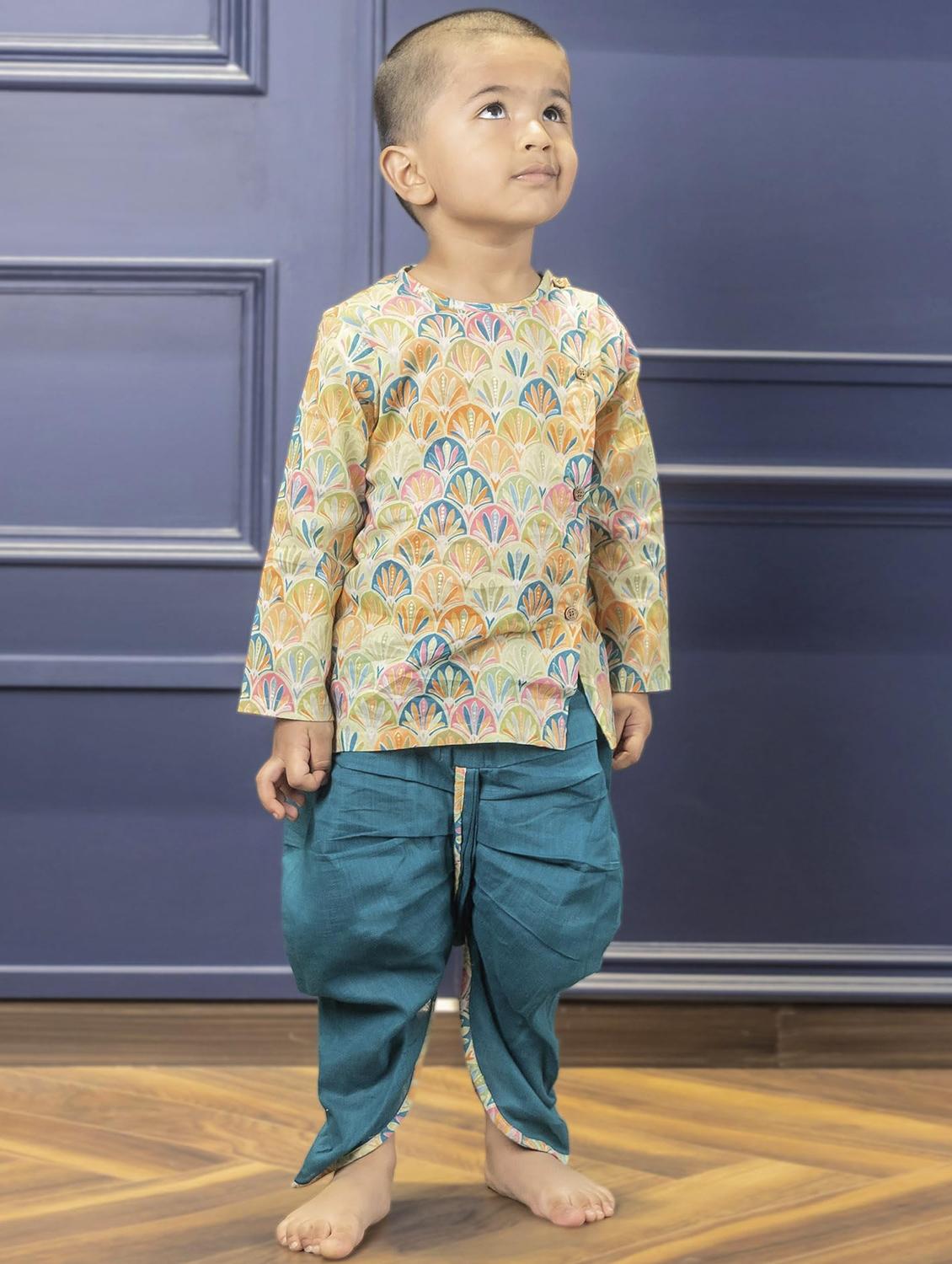 kids printed long sleeve dhoti kurta set - 21948335 -  Zoom Image - 0