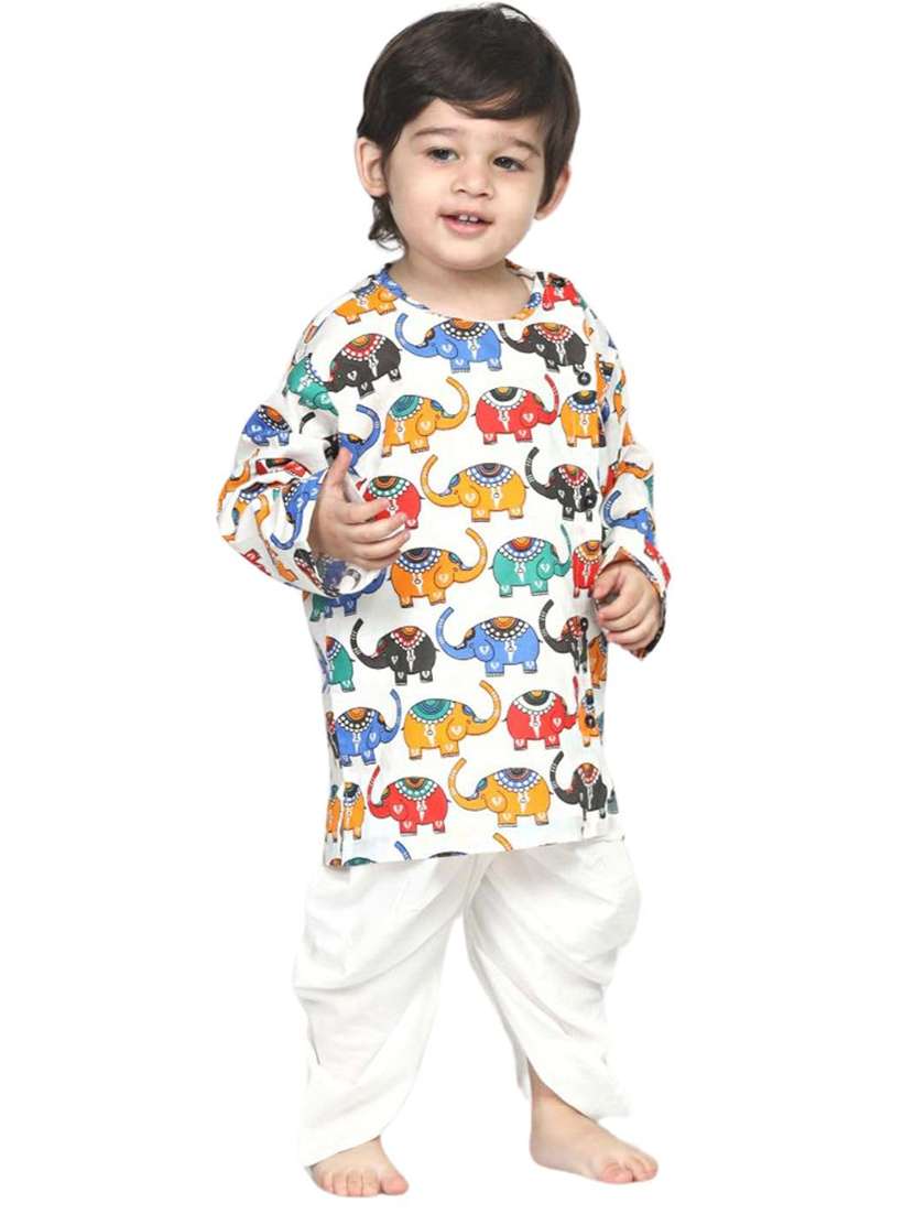 kids printed long sleeve dhoti kurta set - 21948337 - Standard Image - 5