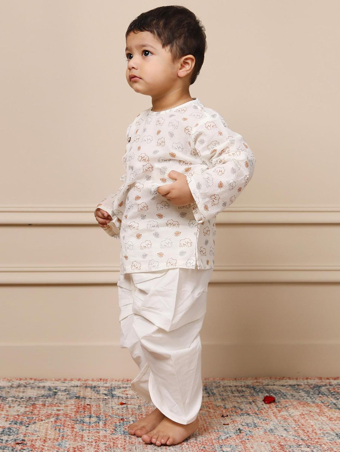 kids printed long sleeve dhoti kurta set - 21948344 - Standard Image - 3