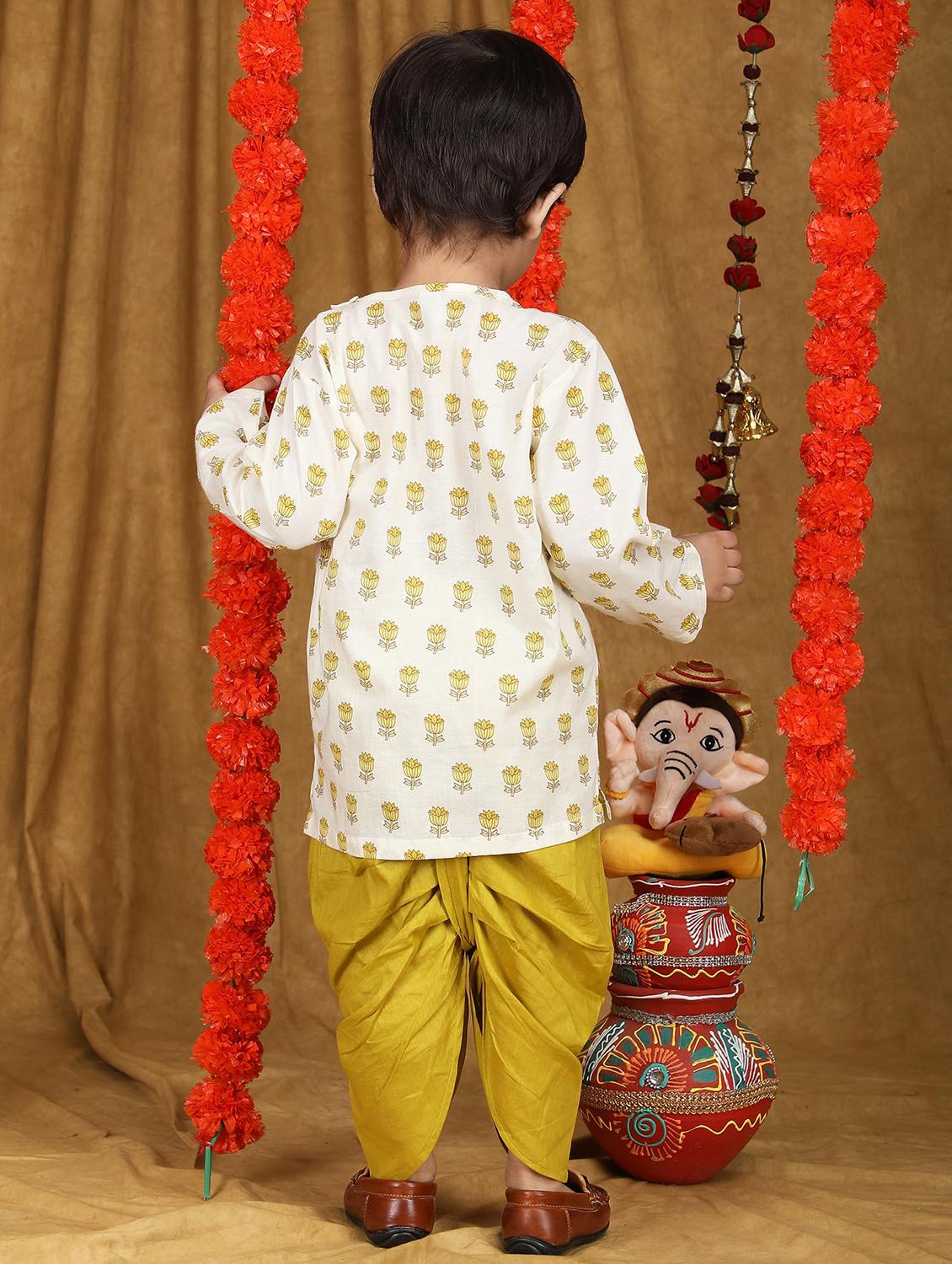 kids printed long sleeve dhoti kurta set - 21948345 - Standard Image - 3