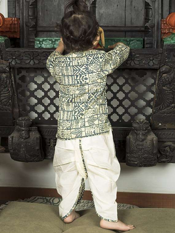 kids printed long sleeve dhoti kurta set - 21948349 -  Standard Image - 3