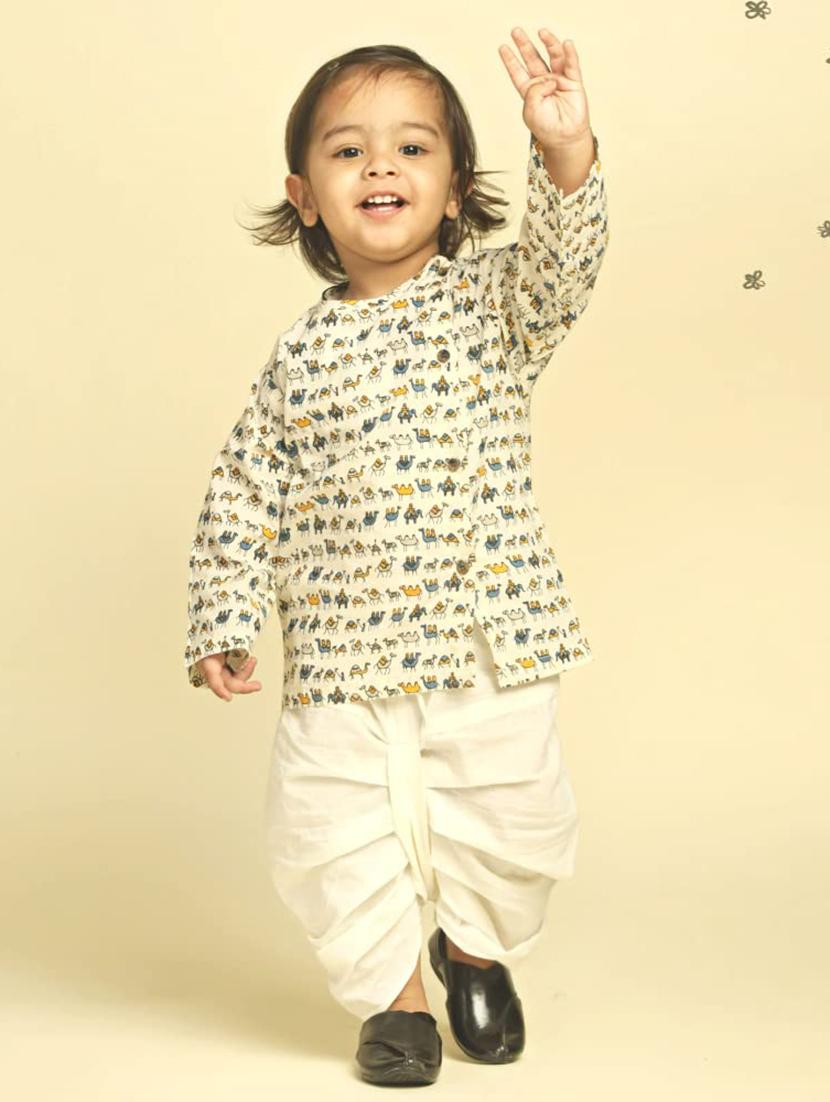 kids printed long sleeve dhoti kurta set - 21948350 - Zoom Image - 0