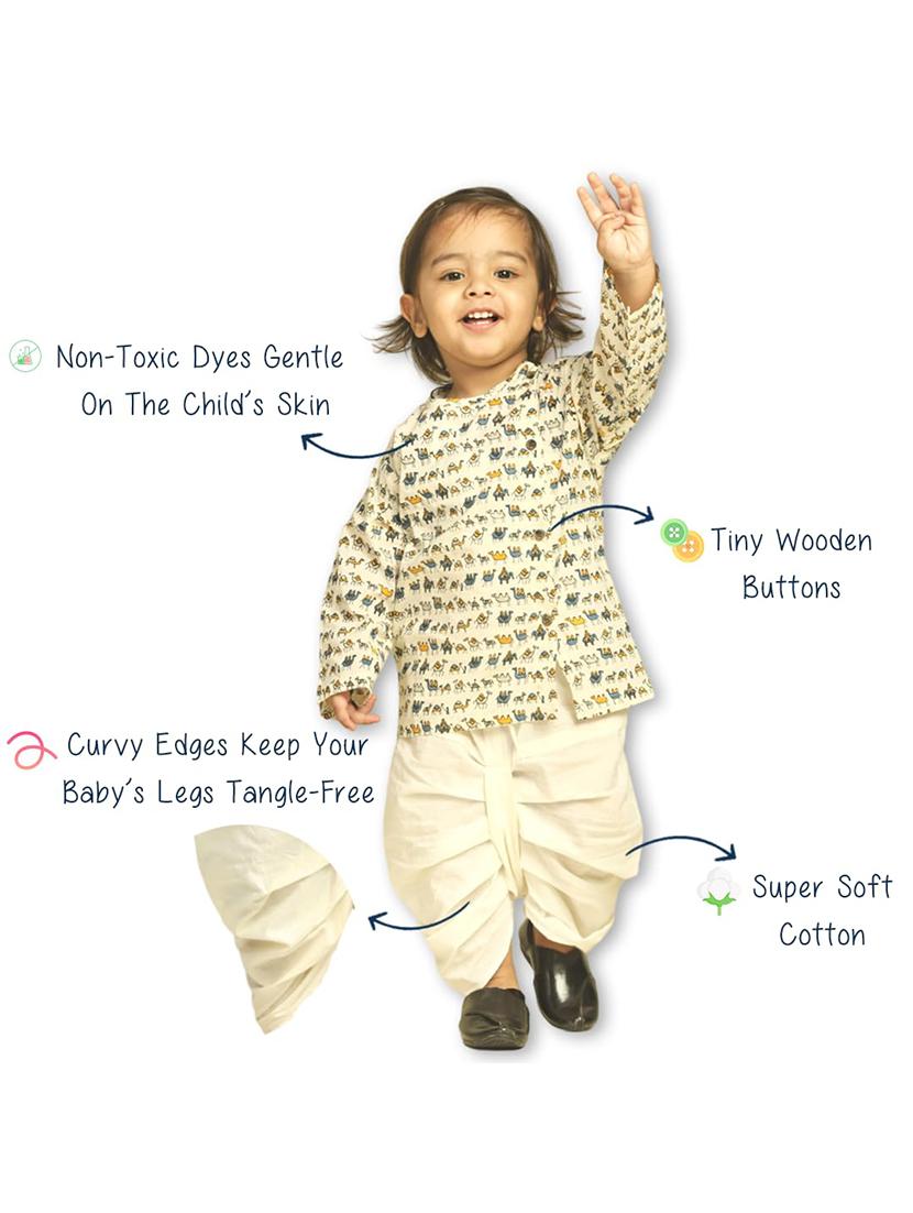 kids printed long sleeve dhoti kurta set - 21948350 - Standard Image - 3