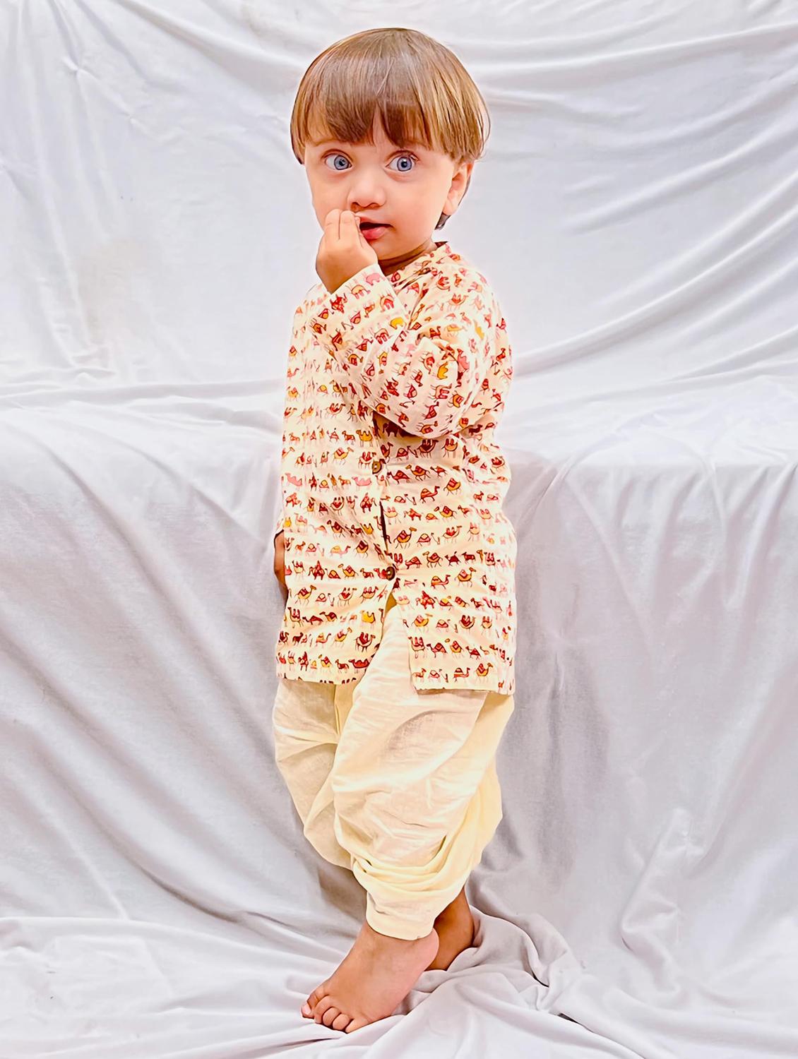kids printed long sleeve dhoti kurta set - 21948351 - Zoom Image - 0