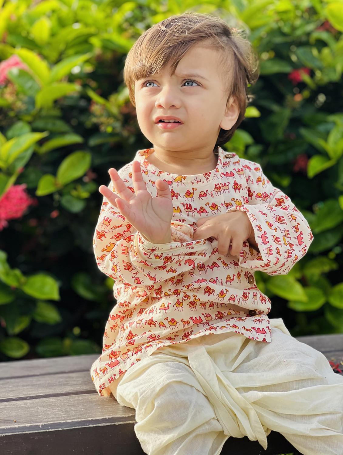kids printed long sleeve dhoti kurta set - 21948351 - Standard Image - 3