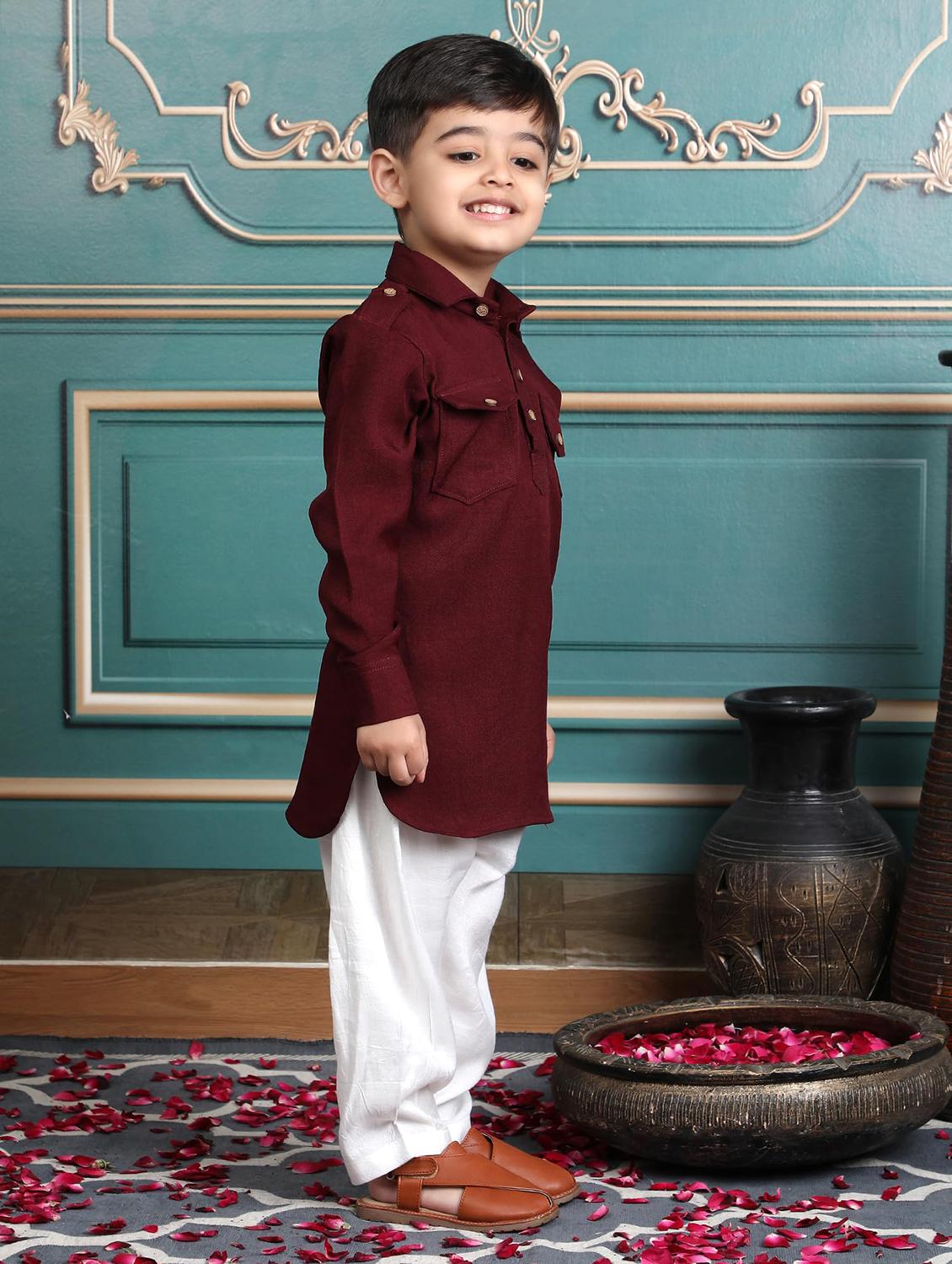 kids solid long sleeve pathani set - 21948359 - Zoom Image - 0