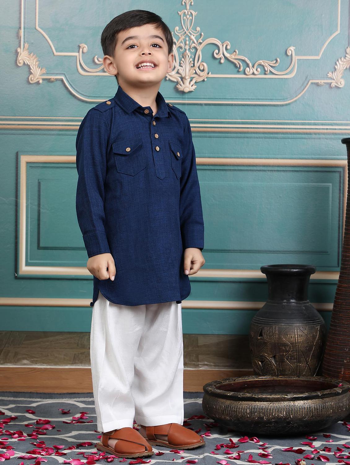 kids solid long sleeve pathani set - 21948360 - Zoom Image - 0