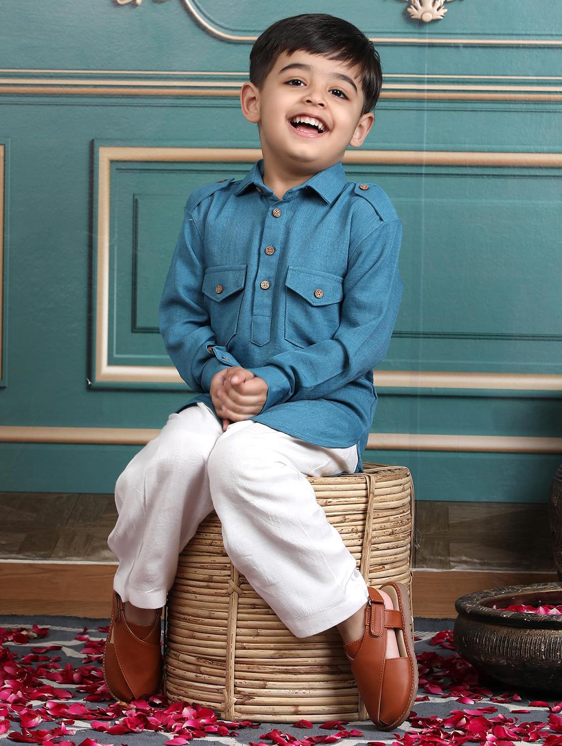 kids solid long sleeve pathani set - 21948361 - Zoom Image - 0