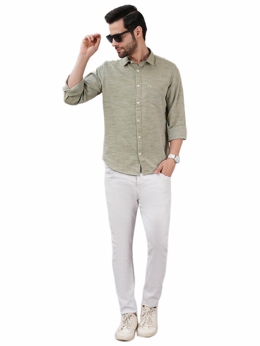 men olive long sleeve regular fit casual shirt - 21948386 - Standard Image - 3