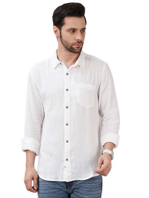 men solid long sleeve regular fit casual shirt - 21948399 - Standard Image - 0