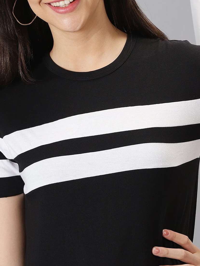 women striped chest print round neck t-shirt - 21948425 -  Standard Image - 3