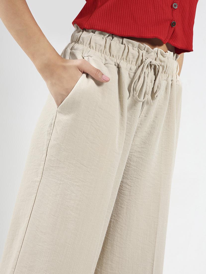 women beige solid high rise wide leg trouser - 21948461 - Standard Image - 3