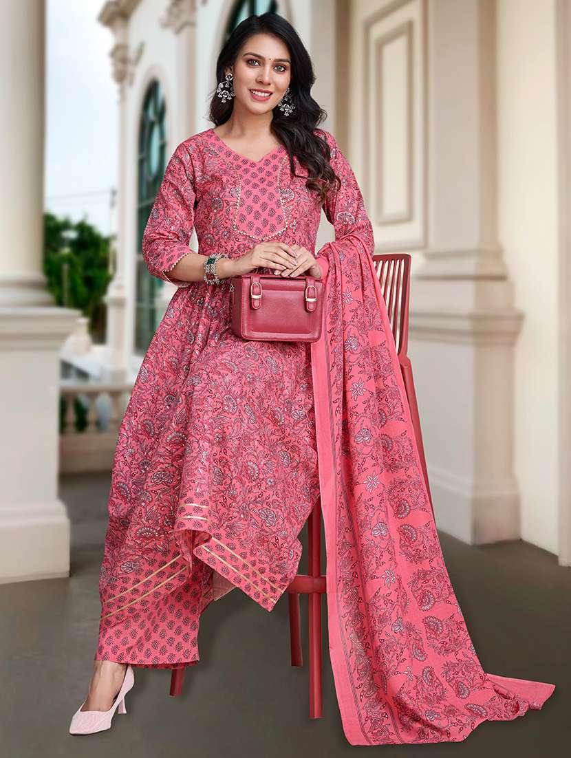 women three quarter sleeve anarkali kurta palazzo with dupatta set - 21948528 -  Standard Image - 5