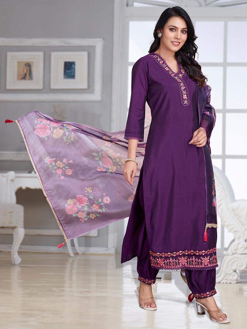 women three quarter sleeve kurta salwar with dupatta set - 21948538 - Standard Image - 3