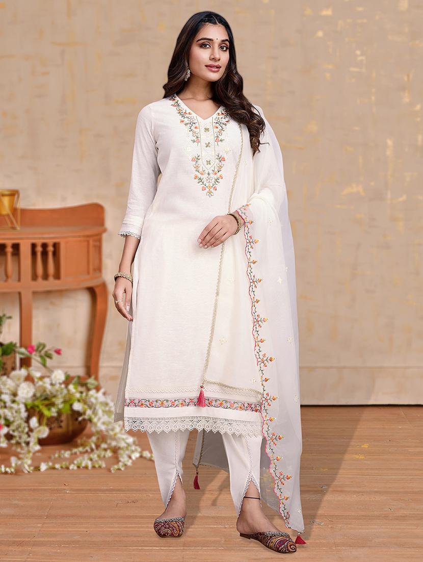 women three quarter sleeve dhoti kurta with dupatta set