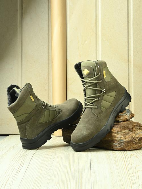 men olive lace up hiking boot - 21948558 -  Standard Image - 0