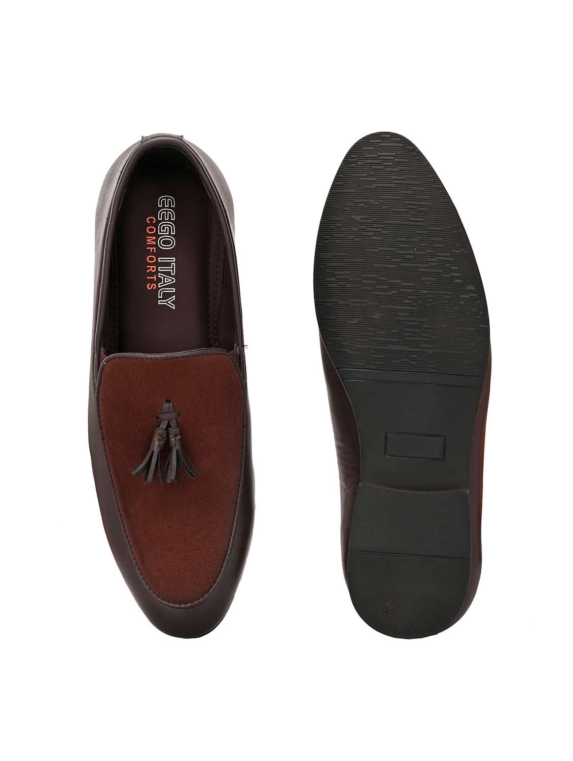 men's brown tasselled synthetic leather loafers - 21948586 - Standard Image - 5