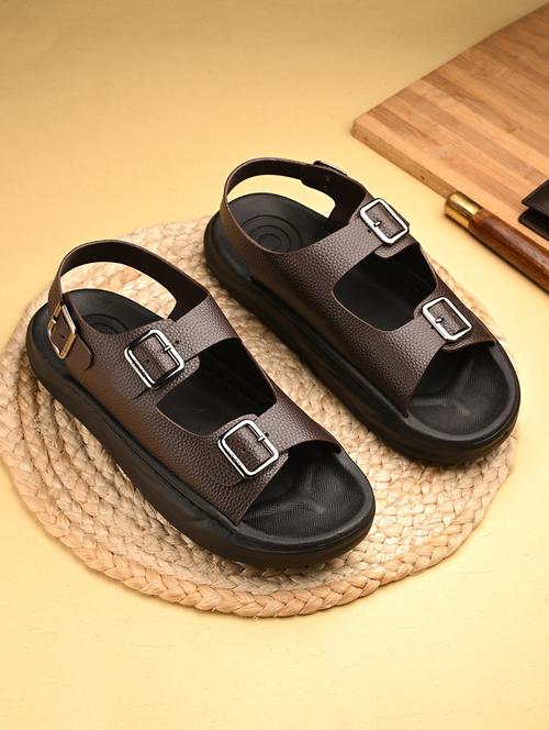 men brown back strap sandal - 21948604 - Standard Image - 0