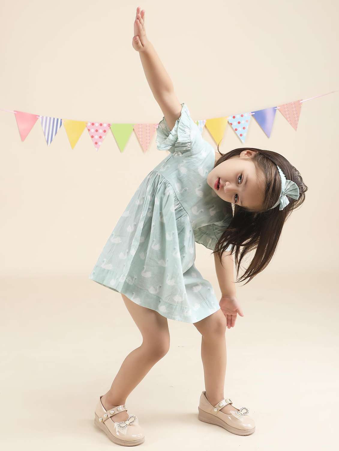 Kids Neo Mint Printed Round Neck Frock