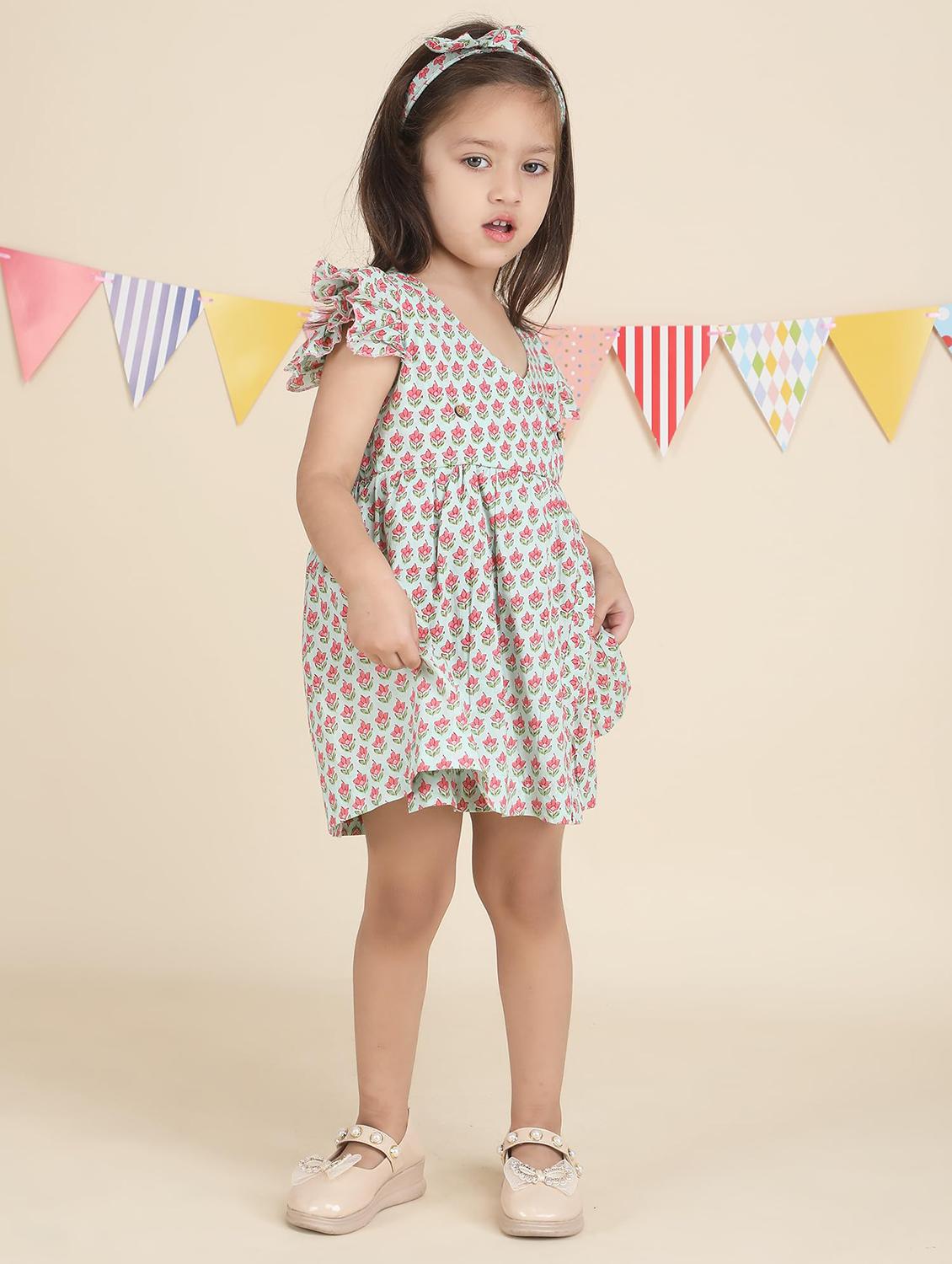 kids white floral printed overlap neck frock - 21948616 -  Zoom Image - 0