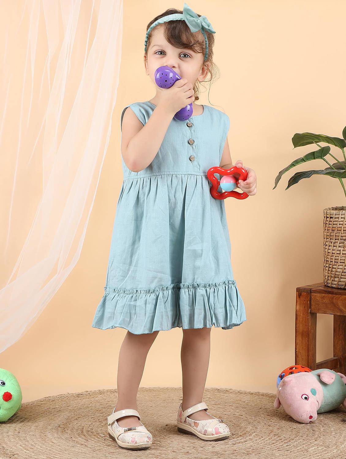 kids blue solid round neck frock - 21948620 -  Zoom Image - 0