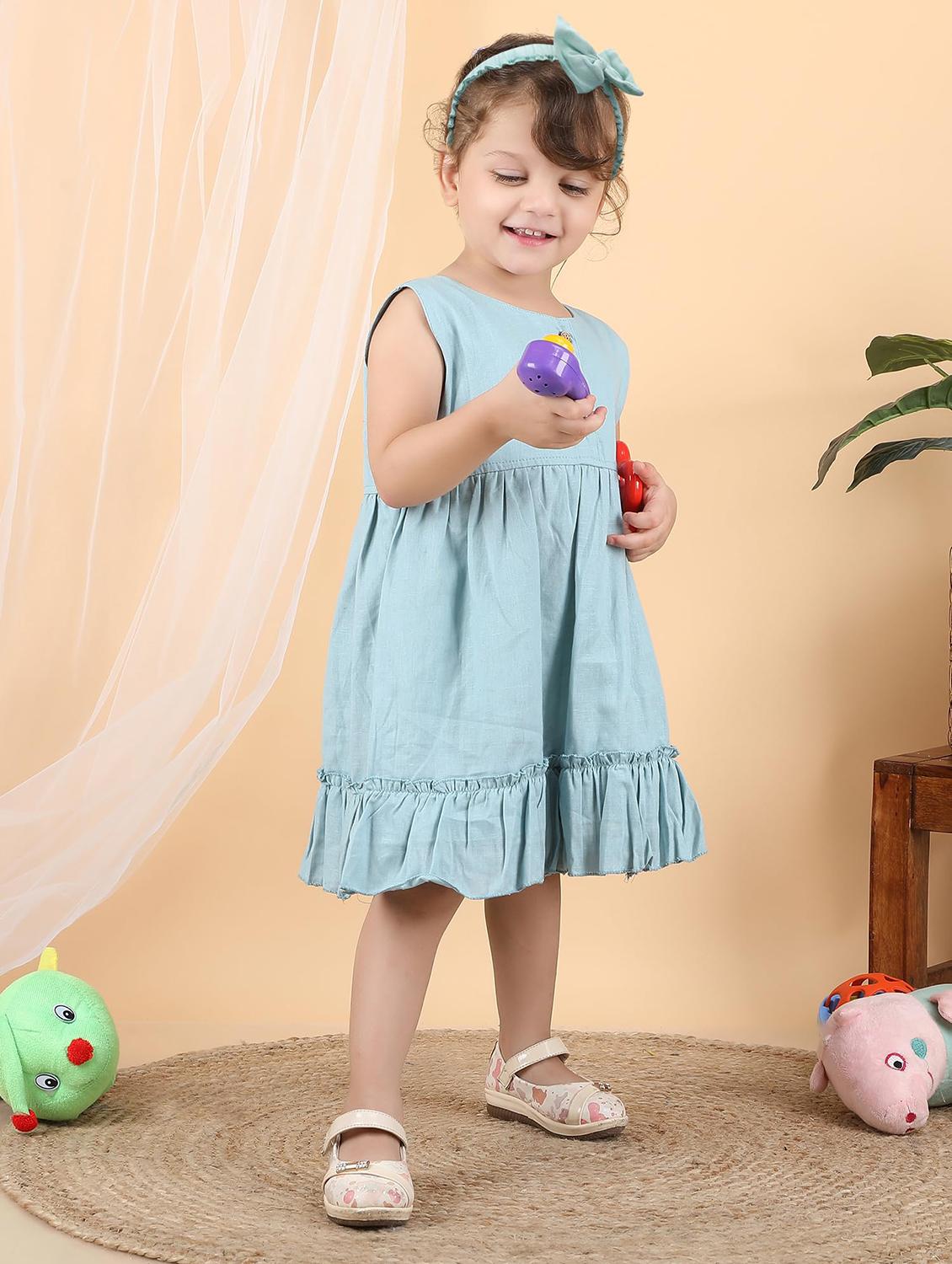 kids blue solid round neck frock - 21948620 - Standard Image - 3