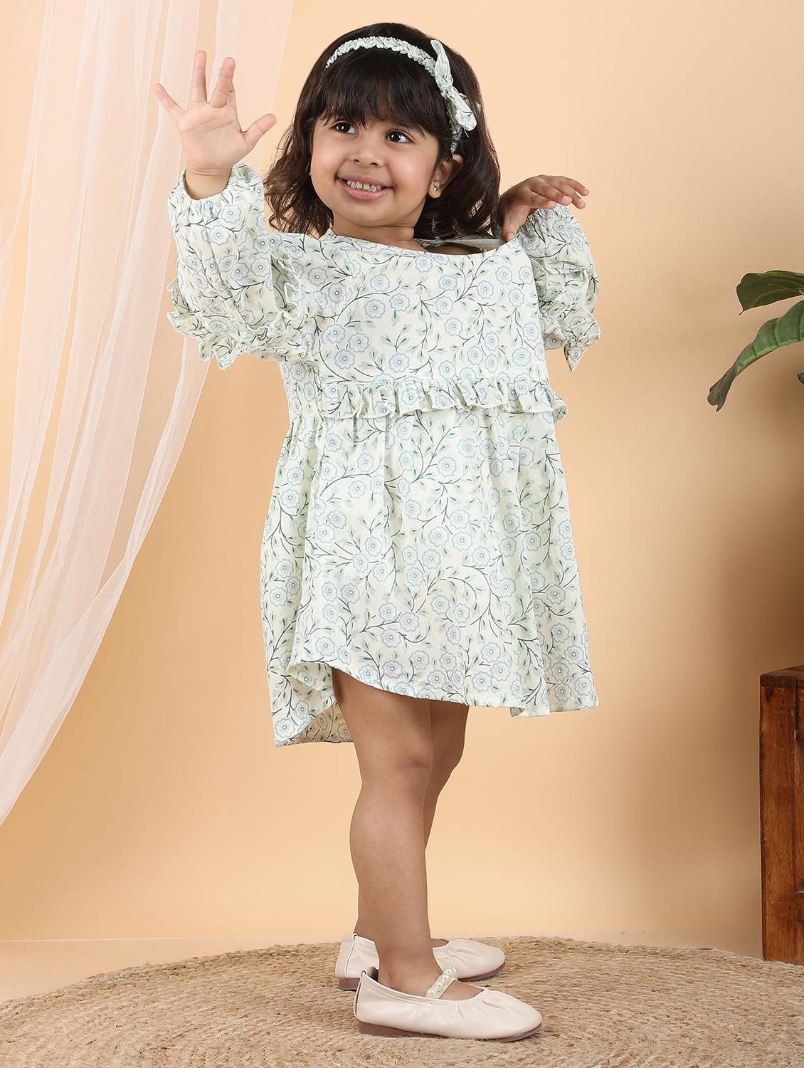 kids neo mint floral printed round neck frock - 21948628 - Zoom Image - 0