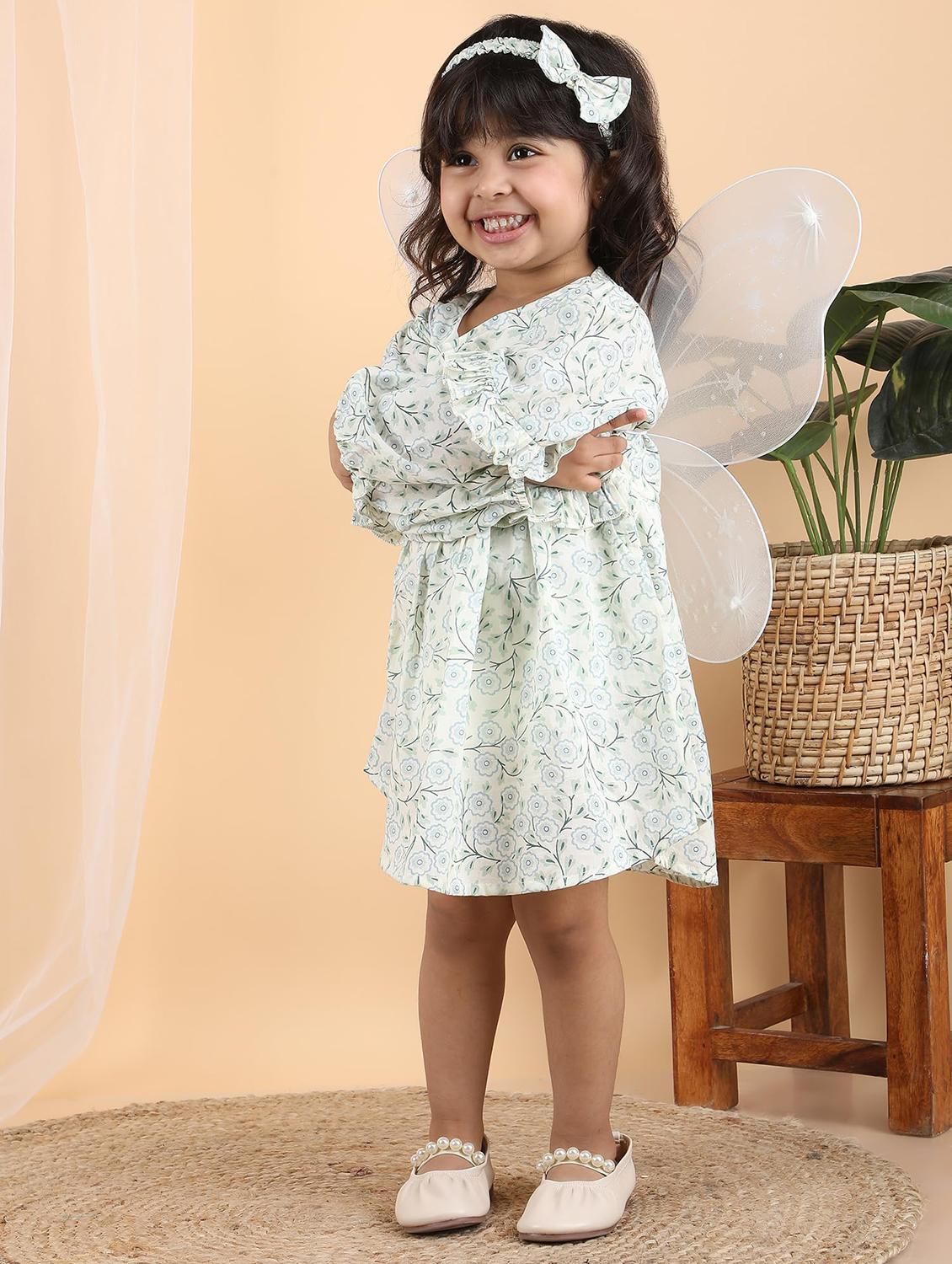 kids neo mint floral printed round neck frock - 21948628 - Standard Image - 3