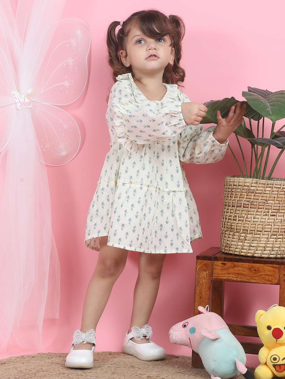kids cream floral printed round neck frock - 21948630 -  Zoom Image - 0