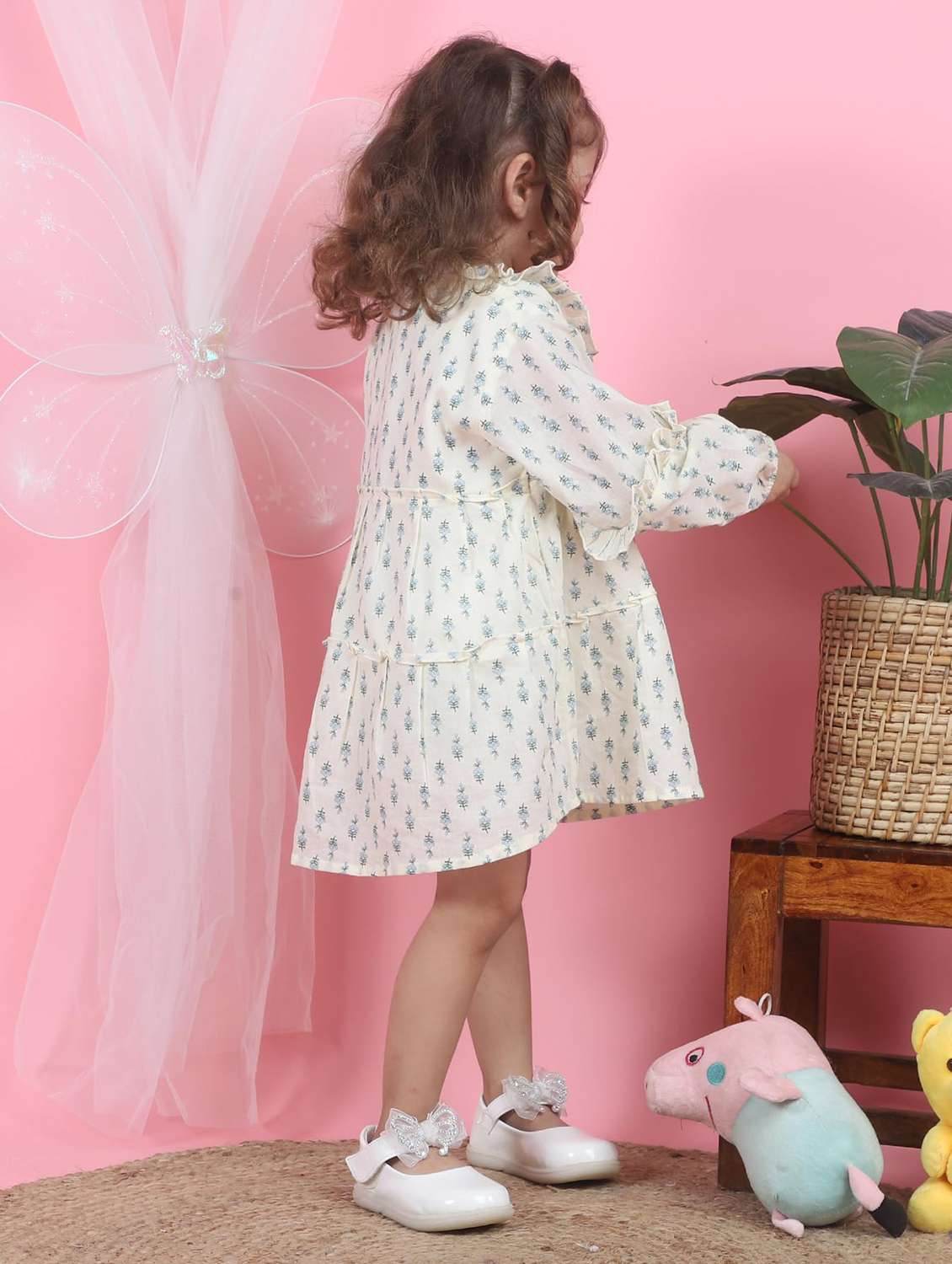kids cream floral printed round neck frock - 21948630 - Standard Image - 3