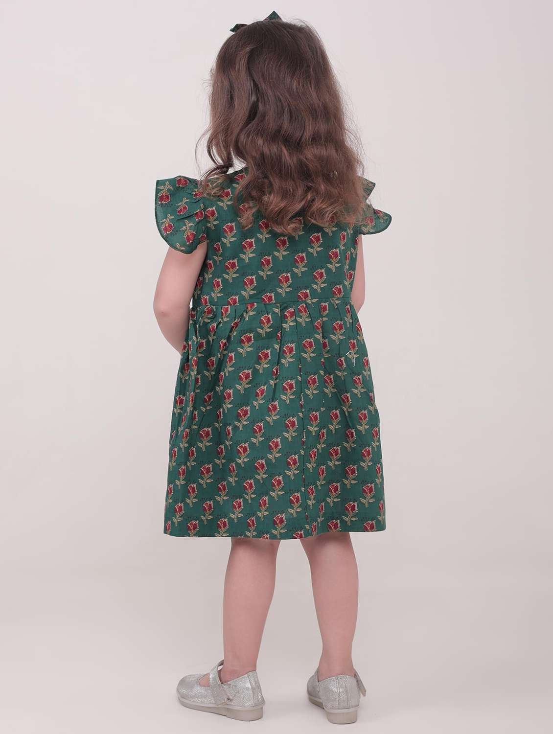 kids green floral printed v neck frock - 21948632 - Standard Image - 3
