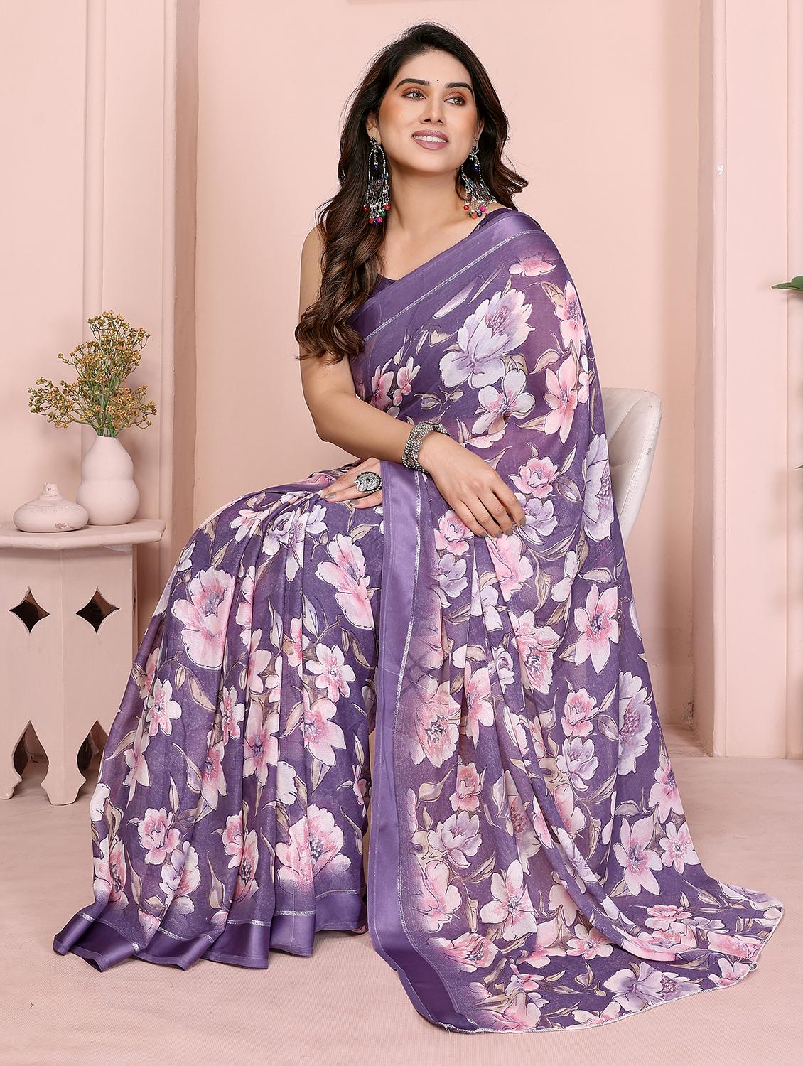women floral printed saree with blouse - 21948640 - Standard Image - 3
