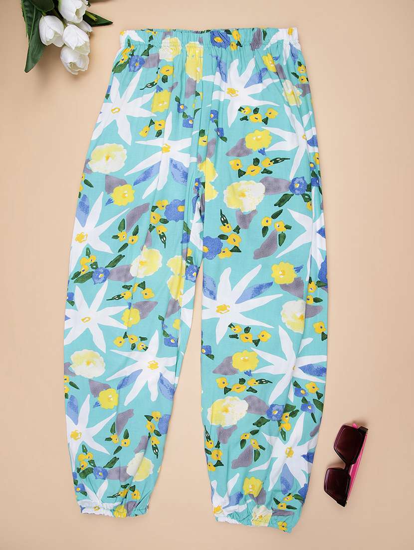 girls green cotton palazzo jogger
