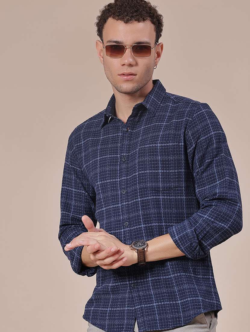 men checkered collared long sleeve shirt
