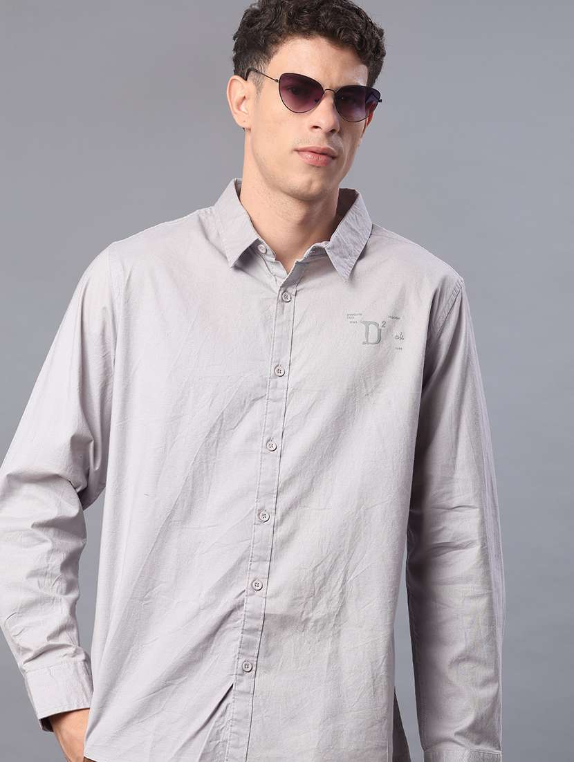 men solid collared long sleeve shirt