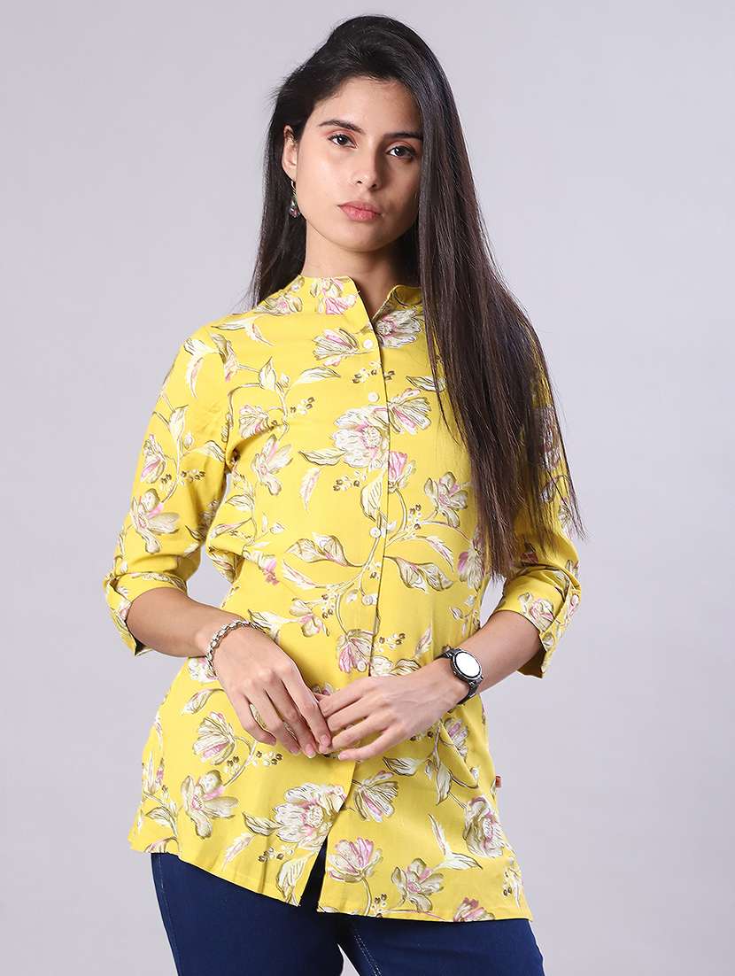 women printed three quarter sleeve kurti
