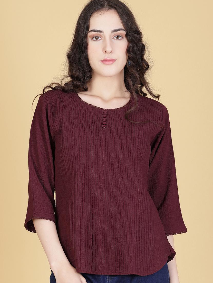 women solid three quarter sleeve regular top - 21948766 -  Zoom Image - 0