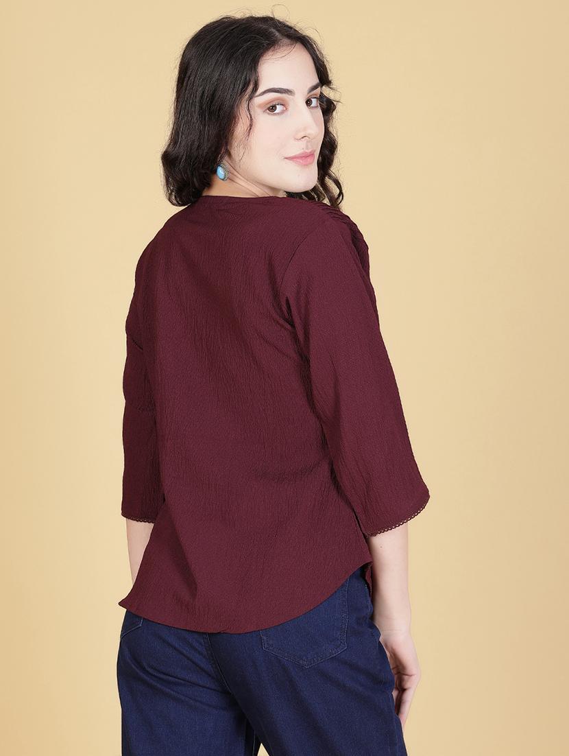 women solid three quarter sleeve regular top - 21948766 - Standard Image - 3