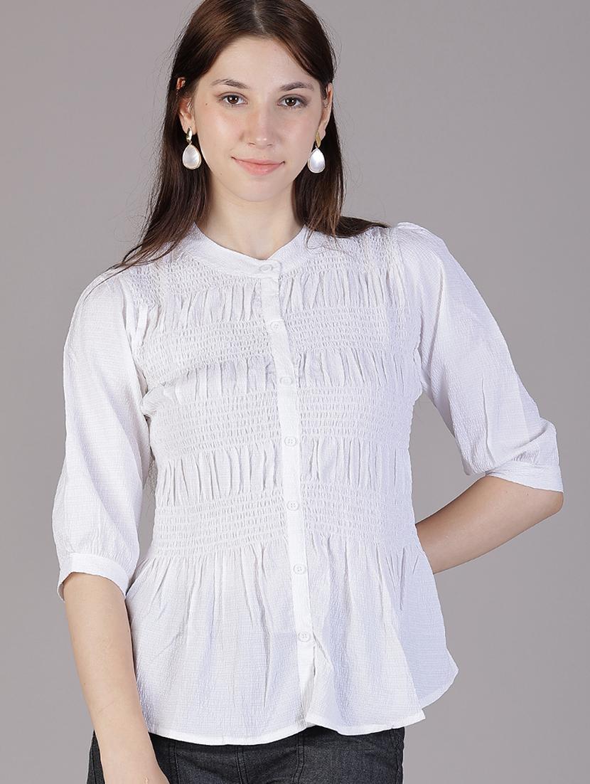 women white solid puff sleeve regular top - 21948768 - Zoom Image - 0
