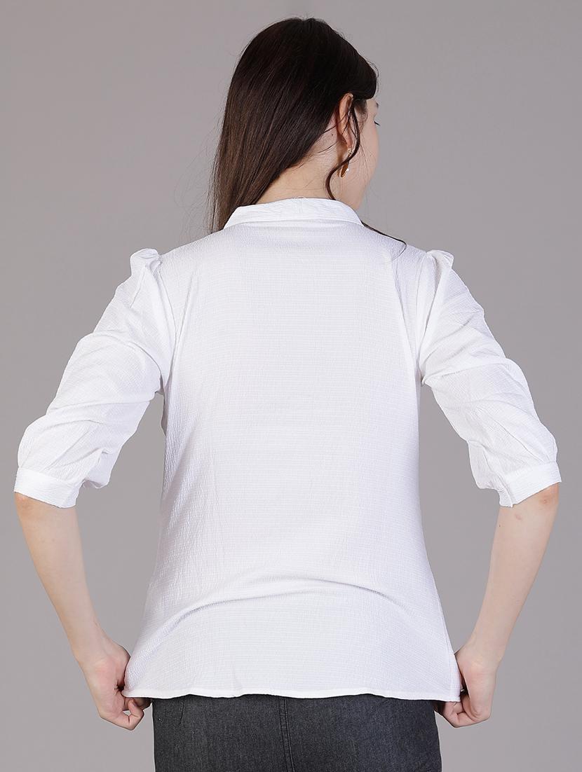 women white solid puff sleeve regular top - 21948768 - Standard Image - 3
