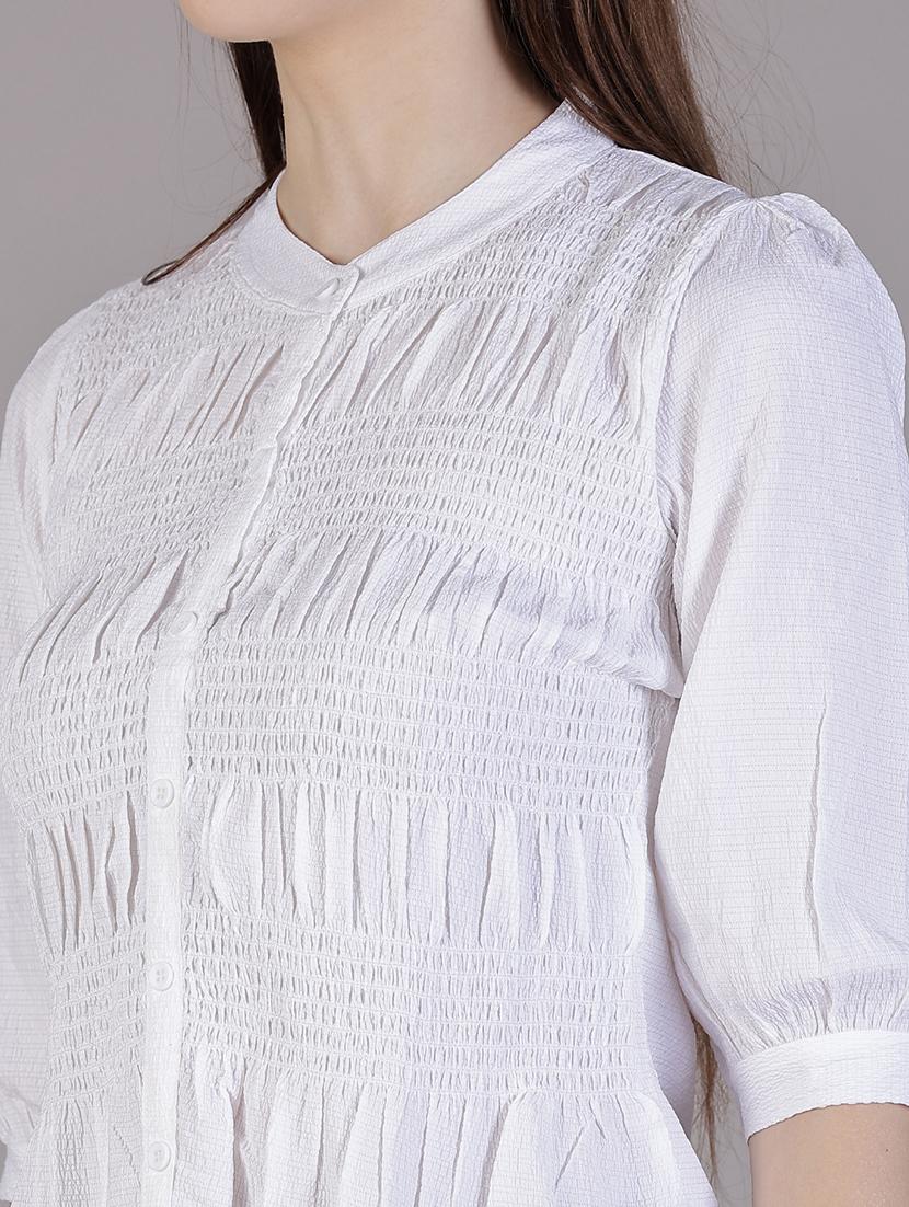 women white solid puff sleeve regular top - 21948768 - Standard Image - 5